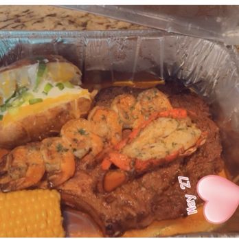 Hickory Hill Barbeque - Steak and lobster with shrimp, baked potato, and corn - Barbeque Near Me - Tyler, Texas Hickory Hill Barbeque - Steak and lobster with shrimp, baked potato, and corn - Barbeque Near Me - Tyler, Texas