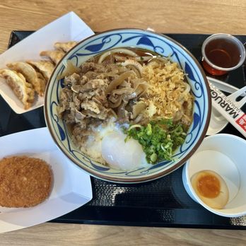 Marugame Udon - Nikutama, Seasoned Egg (1/2), Potato Croquette, Gyoza (5) - Japanese Near Me - San Gabriel, California Marugame Udon - Nikutama, Seasoned Egg (1/2), Potato Croquette, Gyoza (5) - Japanese Near Me - San Gabriel, California