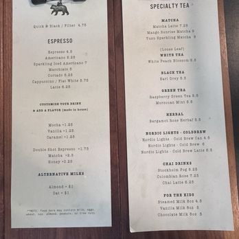 The Boy & The Bear - Menu Sept 2025 - Coffee & Tea Near Me - Pasadena, California