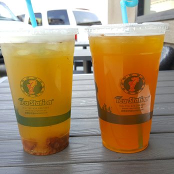 Tea Station Express - Left-plum green tea and Right-passion fruit green tea - Bubble Tea Near Me - Temple City, California Tea Station Express - Left-plum green tea and Right-passion fruit green tea - Bubble Tea Near Me - Temple City, California