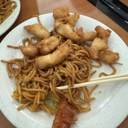 New Dragon Chinese Restaurant - Sweet-and-sour, chicken, lo mein noodles It was not good the food what sticky? Like old food and the service was not good