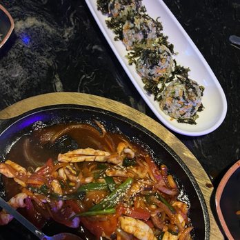 One Shot Pocha - Squid stir fry and rice balls - Korean Near Me - Houston, Texas