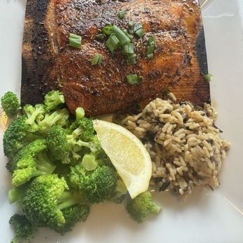 Rib & Chop House - Salmon, rice, and broccoli - Steakhouses Near Me - Saint George, Utah Rib & Chop House - Salmon, rice, and broccoli - Steakhouses Near Me - Saint George, Utah