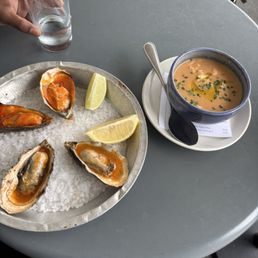 Baked oysters and lobster bisque
