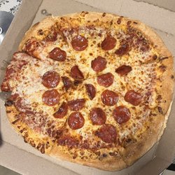 Domino's Pizza - At most, 4 pieces on one slice, most only had 1 or 2 complete pieces. Not even cut through all the way