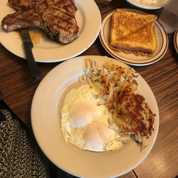 Top View - Porterhouse Pork Chop with French toast - Breakfast & Brunch Near Me - Chicago, Illinois Top View - Porterhouse Pork Chop with French toast - Breakfast & Brunch Near Me - Chicago, Illinois