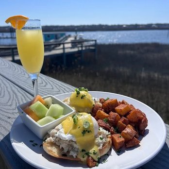 Rusty Hooks Dockside Grill - Waterfront Brunch with a Mimosa & Crab Benedict - Seafood Near Me - Southport, North Carolina Rusty Hooks Dockside Grill - Waterfront Brunch with a Mimosa & Crab Benedict - Seafood Near Me - Southport, North Carolina