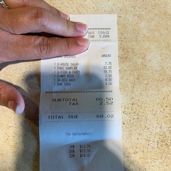 Nico's Pier 38 - Receipt of order - Seafood Near Me - Honolulu, Hawaii
