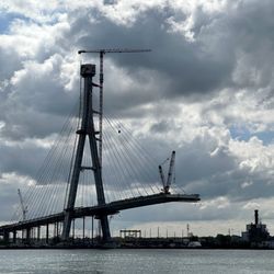 Under construction: Gordie Howe International Bridge. Future crossing of the Detroit River.