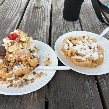 New Town Creamery - Reeces funnel cake sundae & plain funnel cake - Hot Dogs Near Me - Stephens City, Virginia New Town Creamery - Reeces funnel cake sundae & plain funnel cake - Hot Dogs Near Me - Stephens City, Virginia