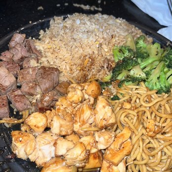 Miyako Sushi and Hibachi - filet and chicken hibachi with fried rice+noodles and broccoli. - Japanese Near Me - Augusta, Georgia