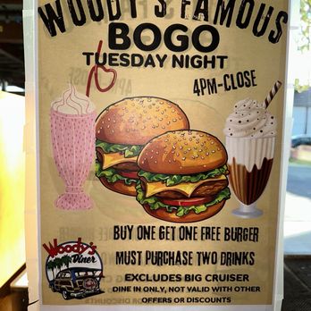Woody's Diner - Tuesday night special - Burgers Near Me - Huntington Beach, California