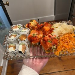 Crispy Spicy Tuna Roll and Philadelphia Roll (regular salmon)