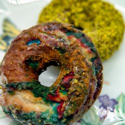 Rainbow (front) and Pastachio (back) Donuts: $2.50 each.