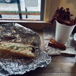 Wieners of Waterton - My small kids meal hot dog. So many options you can place on top. It was so good and loved the sweet potato fries!