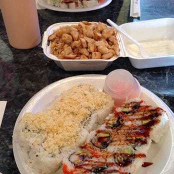 Tokyo Grill - Ben roll and Snow Crab roll (nearest) small chicken fried rice, and California roll and Shrimp Tempura roll (furthest) - Japanese Near Me - Memphis, Tennessee