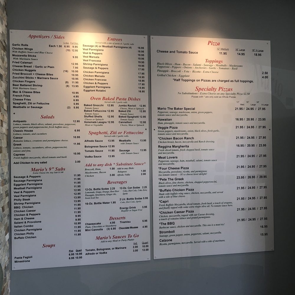 Mario The Baker - Menu - Pizza Near Me - Aventura, Florida Mario The Baker - Menu - Pizza Near Me - Aventura, Florida
