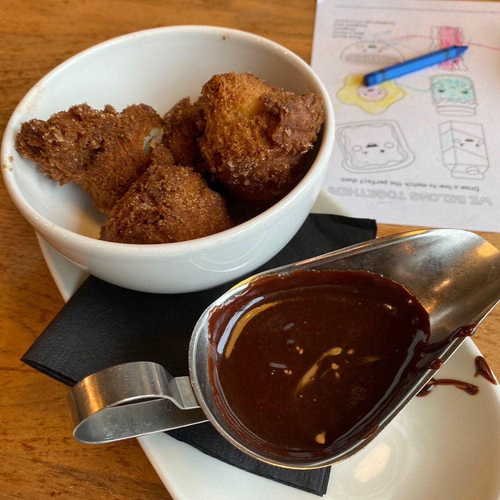 Benedict's - Fresh donuts and chocolate sauce. Tasted better than they looked, plus one or more are missing from phot bc they were eaten immediately - Breakfast & Brunch Near Me - Wayzata, Minnesota Benedict's - Fresh donuts and chocolate sauce. Tasted better than they looked, plus one or more are missing from phot bc they were eaten immediately - Breakfast & Brunch Near Me - Wayzata, Minnesota