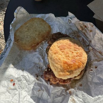 Bomb Biscuit - Hot Honey Chicken Biscuit and hashbrown - Breakfast & Brunch Near Me - Atlanta, Georgia