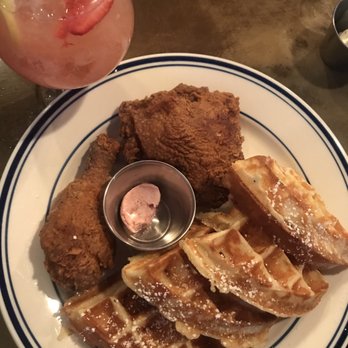Sweet Chick - Fried chicken with bacon cheddar waffles. Had bits of bacon inside the waffles. - Southern Near Me - Brooklyn, New York Sweet Chick - Fried chicken with bacon cheddar waffles. Had bits of bacon inside the waffles. - Southern Near Me - Brooklyn, New York