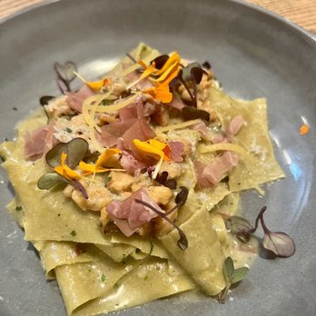 Shift Kitchen & Bar - Sage Pappardelle with Parma ham, pecorino, & walnuts - New American Near Me - Flagstaff, Arizona Shift Kitchen & Bar - Sage Pappardelle with Parma ham, pecorino, & walnuts - New American Near Me - Flagstaff, Arizona
