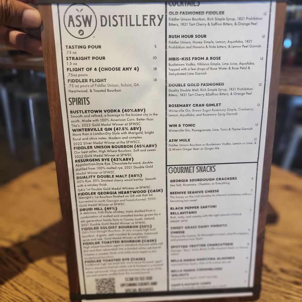 ASW Distillery - Le menu. - Distilleries Near Me - Atlanta, Georgia ASW Distillery - Le menu. - Distilleries Near Me - Atlanta, Georgia