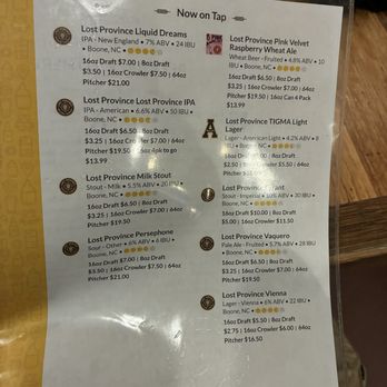 Lost Province Brewing - drink menu - Pizza Near Me - Boone, North Carolina Lost Province Brewing - drink menu - Pizza Near Me - Boone, North Carolina