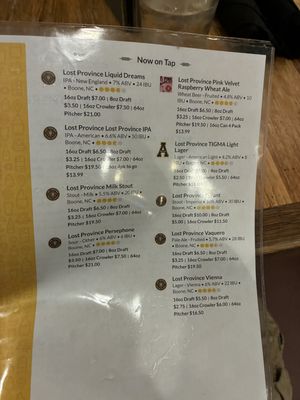 Menu photo 2 Lost Province Brewing Boone, NC Menu photo 2 Lost Province Brewing Boone, NC