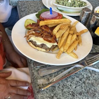 Fins Bar & Grille - Hamburger and fries actually it's a bacon cheeseburger - Seafood Near Me - Cape May, New Jersey