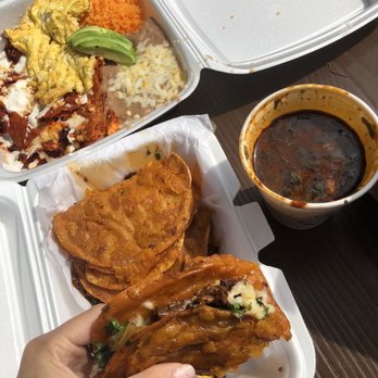 Tacotlan - 3 quesabirrias with consome and chilaquiles breakfast - Mexican Near Me - Chicago, Illinois Tacotlan - 3 quesabirrias with consome and chilaquiles breakfast - Mexican Near Me - Chicago, Illinois
