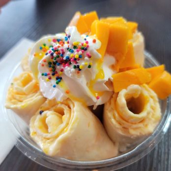 Cate's Corner - Mango rolled ice cream. Fresh Mango and I think lychee at the bottom. - Ice Cream & Frozen Yogurt Near Me - Paramount, California