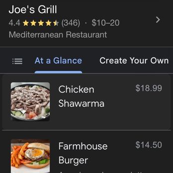 Joe's Grill - Google menu - Mediterranean Near Me - Royal Oak, Michigan