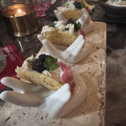 Mini tacos with caviar