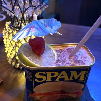 Broken Compass Tiki - Drink of the month - a yummy tequila punch served in a "spam" can - New American Near Me - Burbank, California