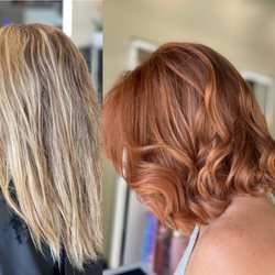 Copper color and blunt haircut