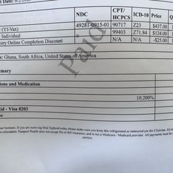 Passport Health Bellevue Travel Clinic - Our bill