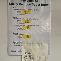 Lucky Bamboo - Buffet price.  October 2026