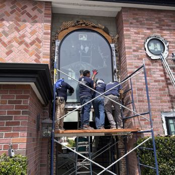 Anytime Windows and Doors - Replacing a custom window above front door. - Windows Installation Near Me - North Hollywood, California Anytime Windows and Doors - Replacing a custom window above front door. - Windows Installation Near Me - North Hollywood, California