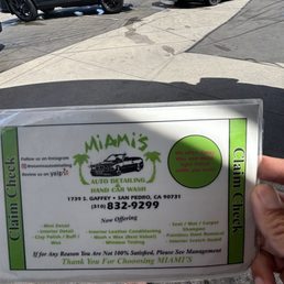 Claim check for Miami's Claim check for Miami's