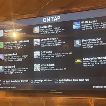 Forty Second Brew Co - What's on tap!  And what's coming up over the next few weeks. Note trivia night is Wednesday, July 17th! - Brewpubs Near Me - Kingston, Massachusetts