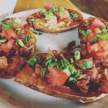 Jake O'malley's Irish Pub - Potato Skins - deep fried bowls of regret filled with bacon and (FRESH) tomato and scallions. - Irish Near Me - Washington, Michigan