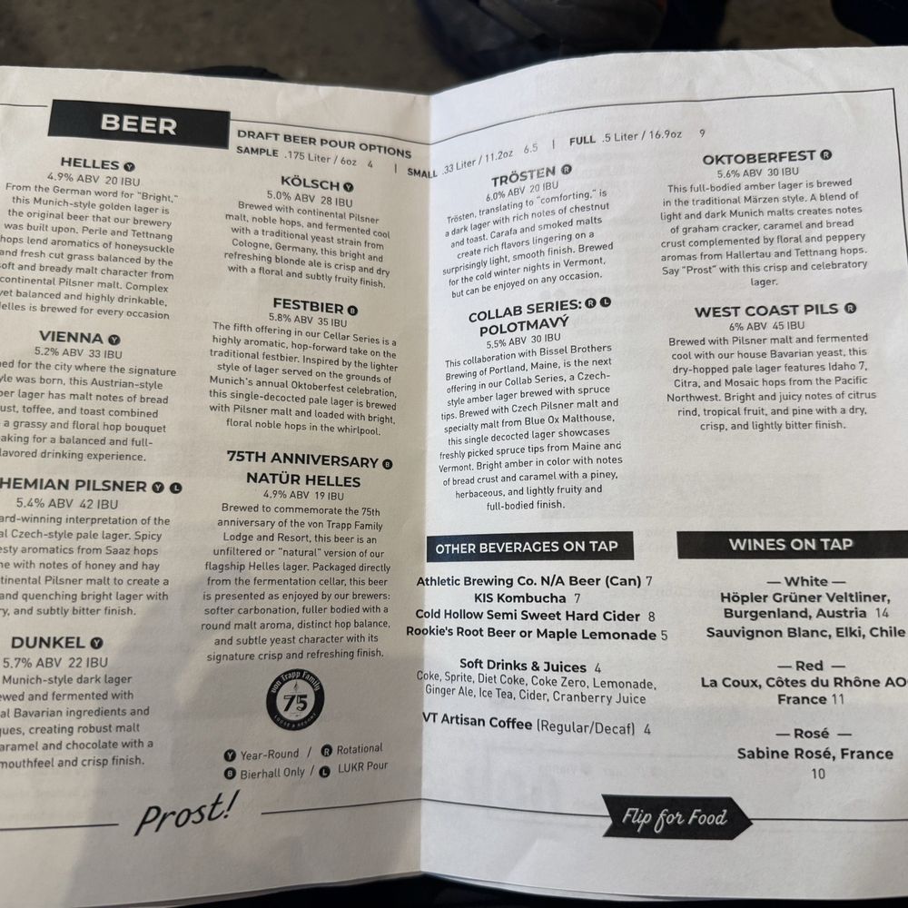 Von Trapp Brewing Bierhall Restaurant - Menu - Austrian Near Me - Stowe, Vermont