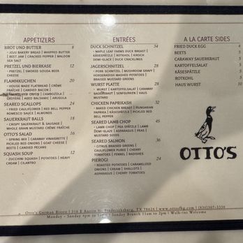 Otto's - Menu - German Near Me - Fredericksburg, Texas