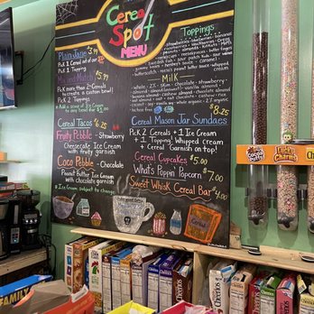 The Cereal Spot - Menu board to make your cereal dreams come true. - Desserts Near Me - Buffalo, New York The Cereal Spot - Menu board to make your cereal dreams come true. - Desserts Near Me - Buffalo, New York