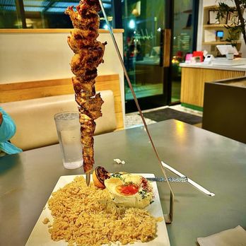 Kabab City - Chicken Shawerma Skewer served uniquely with rice, hummus, salad & mini pita bread - Mediterranean Near Me - Fresno, California