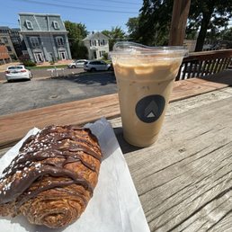 Chocolate croissant & iced latte Chocolate croissant & iced latte