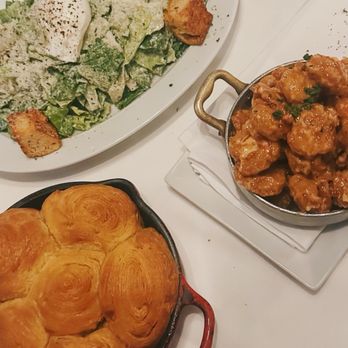 Steak 48 - caesar salad (4/5), crispy shrimp (3/5), bread rolls (5/5) - Steakhouses Near Me - Beverly Hills, California Steak 48 - caesar salad (4/5), crispy shrimp (3/5), bread rolls (5/5) - Steakhouses Near Me - Beverly Hills, California