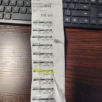 Five Guys - Copy of the receipt - Burgers Near Me - Alamo, California