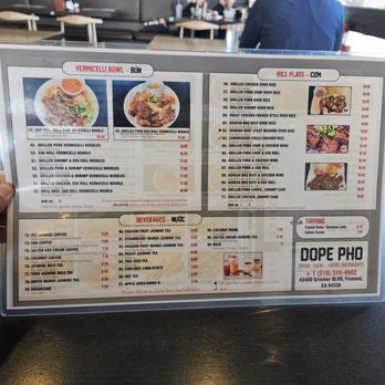 Dope Pho - Menu (February 2026, side 1) - Vietnamese Near Me - Fremont, California