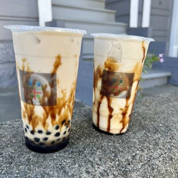 Tea Plus Tea Bar - Black Sugar Fresh Milk Latte with Boba Banana Snow with Black Sugar - Bubble Tea Near Me - San Francisco, California